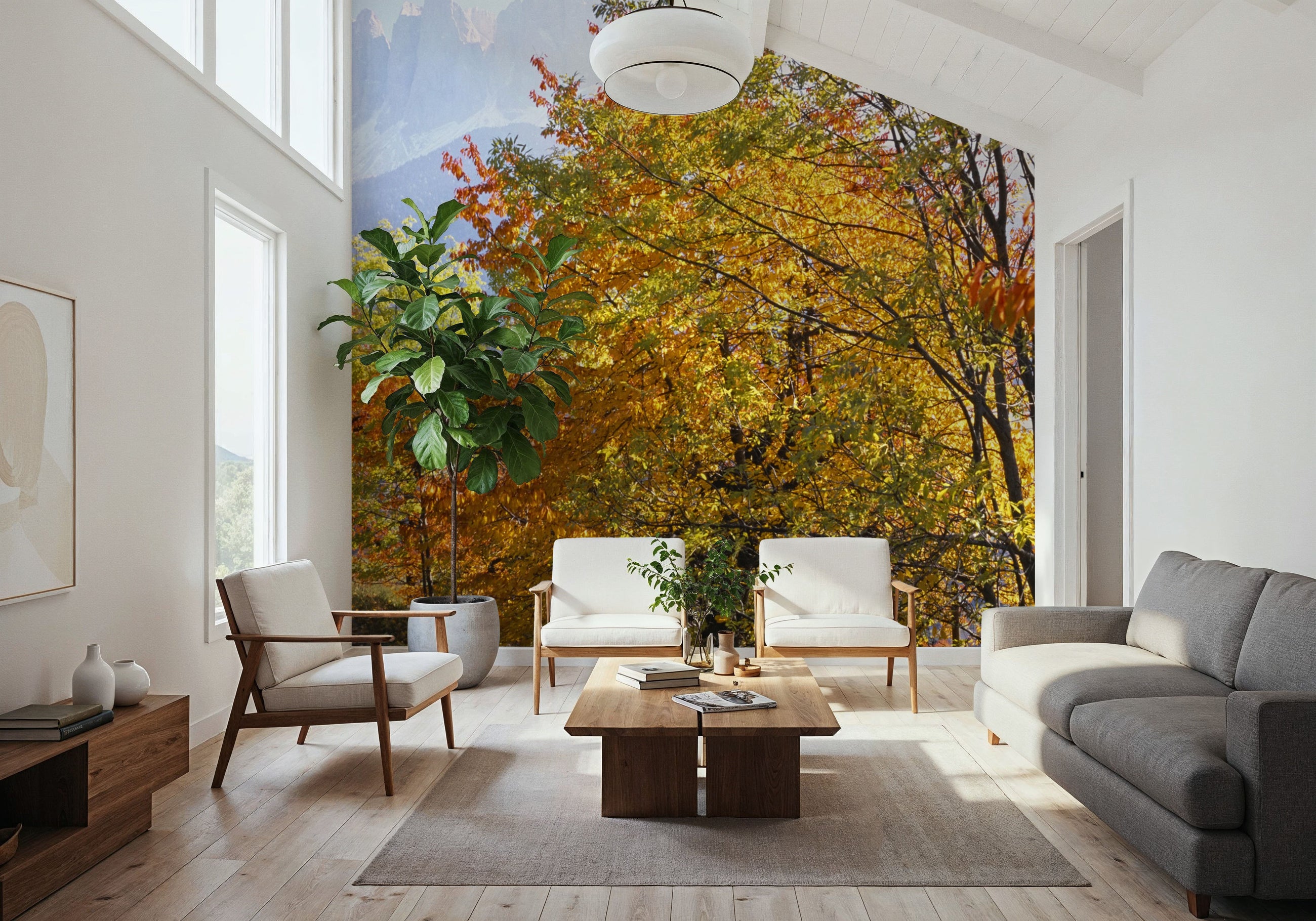 Autumn Mountain Glow Mural Wallpaper