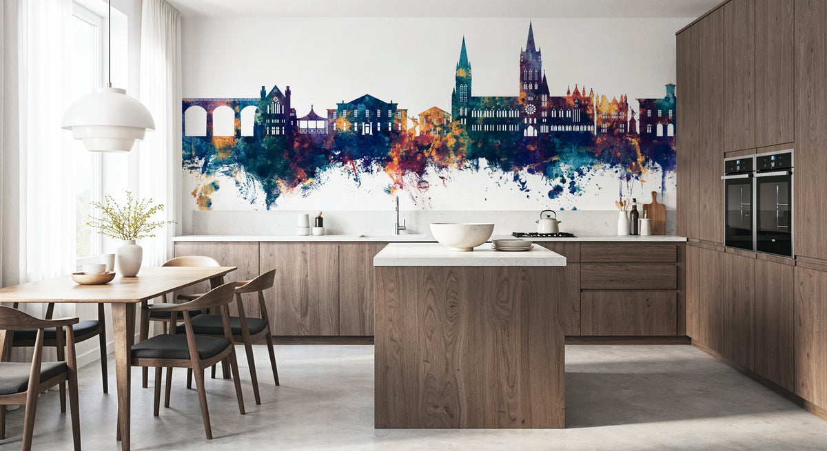 Truro England Skyline Blue & Bronze Mural Wallpaper - room preview 06