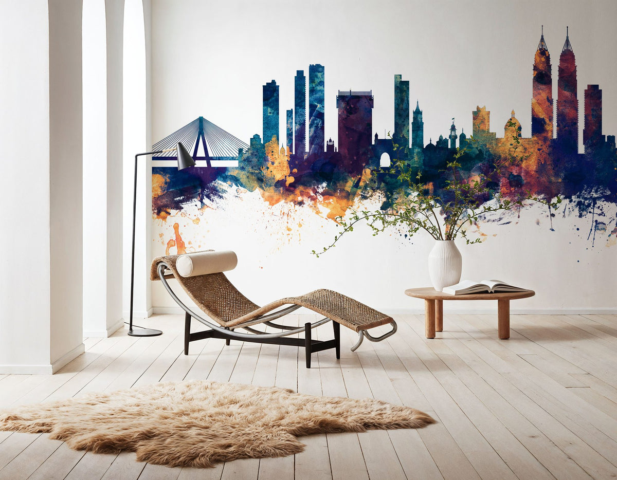 Mumbai Skyline India Bombay Blue & Bronze Mural Wallpaper - room preview 06