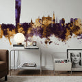 Malmö Sweden Skyline Purple & Gold Mural Wallpaper - room preview 06