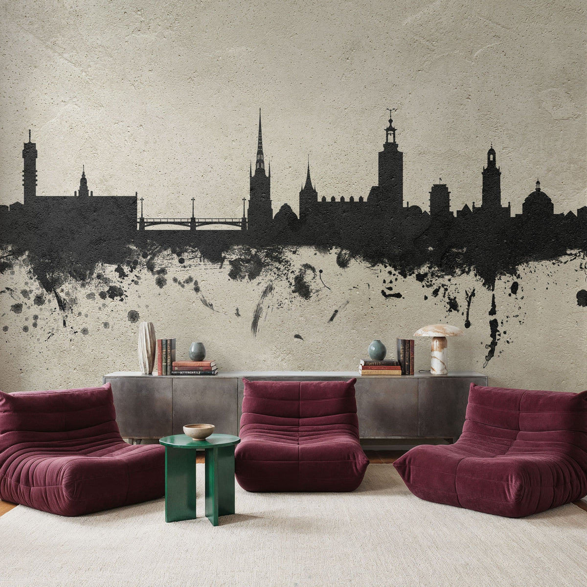 Stockholm Skyline Concrete Mural Wallpaper - room preview 06