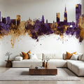 Leicester England Skyline Purple & Gold Mural Wallpaper - room preview 06