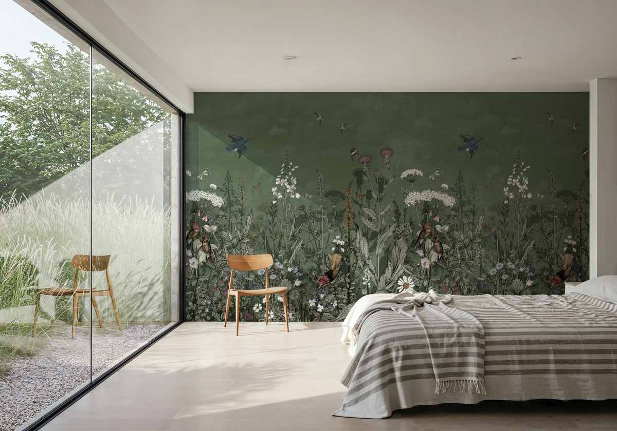 Meadow Finds Green Mural Wallpaper - room preview 06