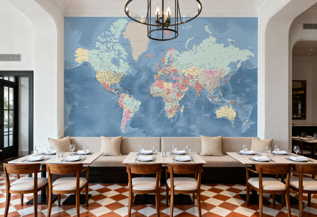 World Map Cities - Vickie Mural Wallpaper - room preview 06