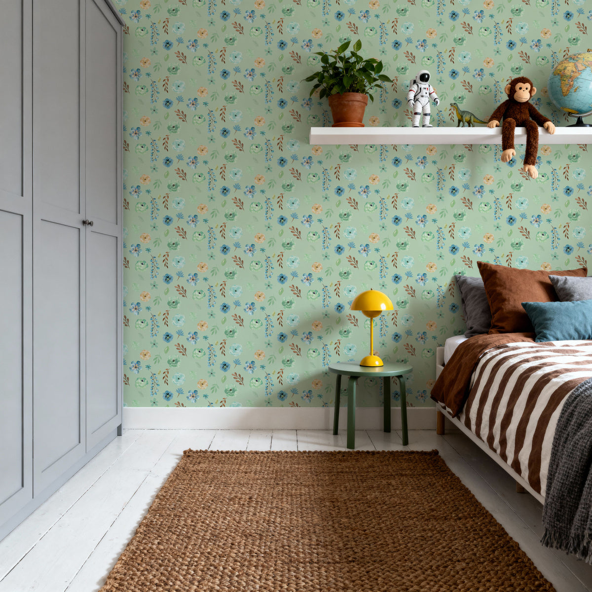 Flutterby Flowers Mint Mural Wallpaper - room preview 06