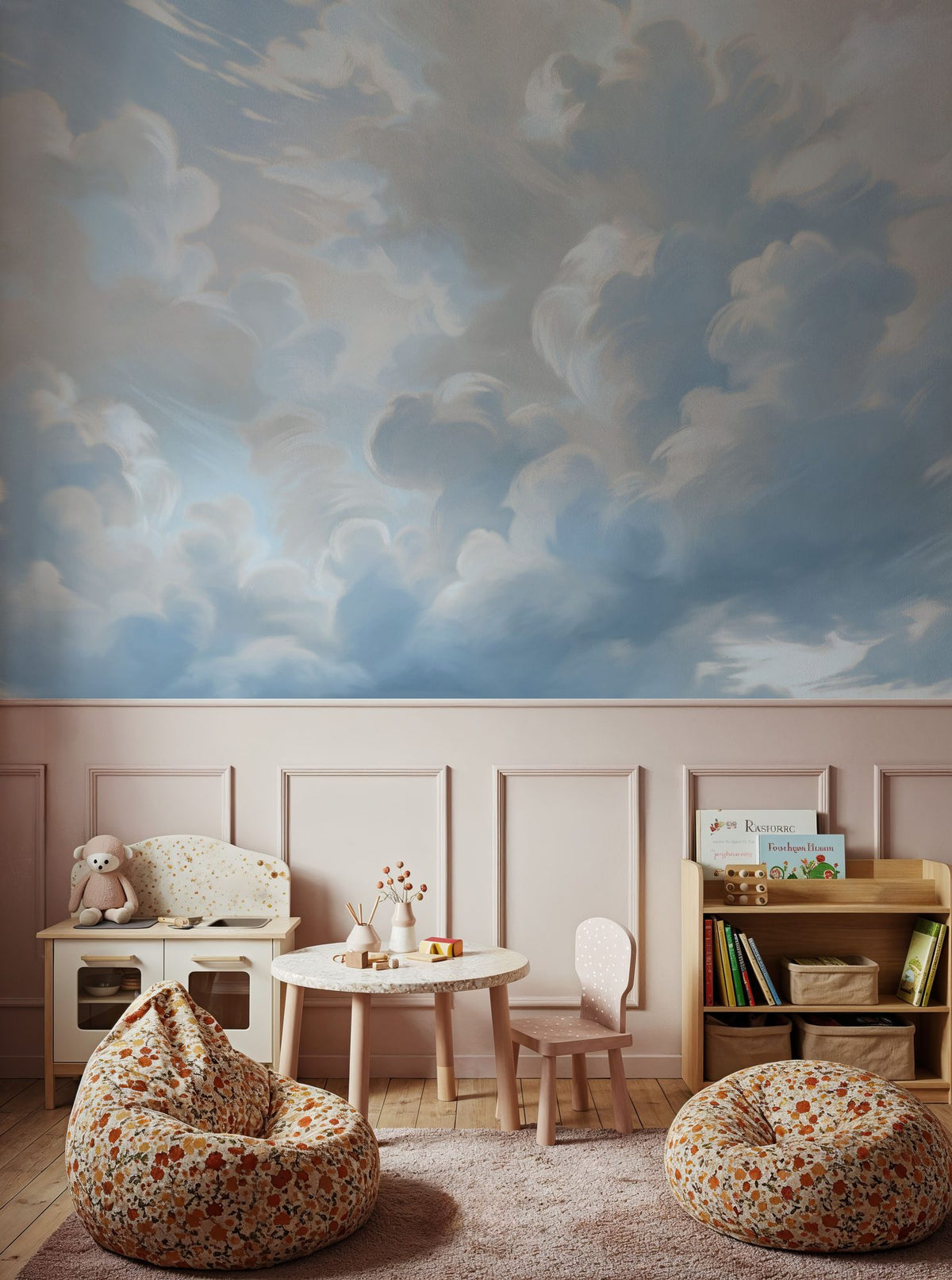 Clouding, Baby Blue Mural Wallpaper - room preview 06