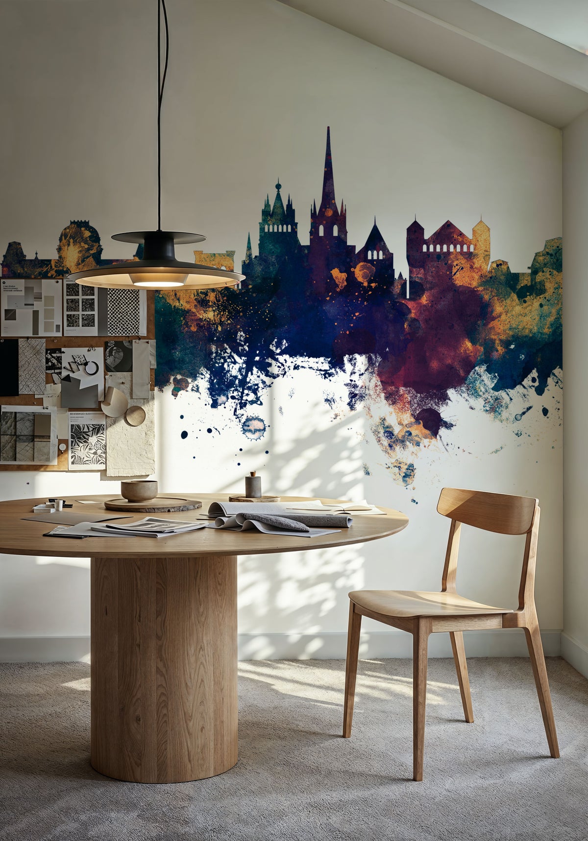Lausanne Switzerland Skyline Blue & Bronze Mural Wallpaper - room preview 06