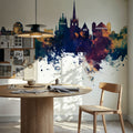 Lausanne Switzerland Skyline Blue & Bronze Mural Wallpaper - room preview 06