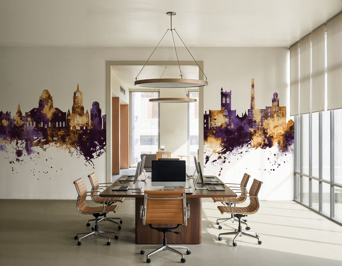 Paisley Skyline Purple & Gold Mural Wallpaper - room preview 06