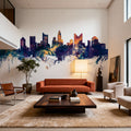 Columbus Ohio Skyline Blue & Bronze Mural Wallpaper - room preview 06