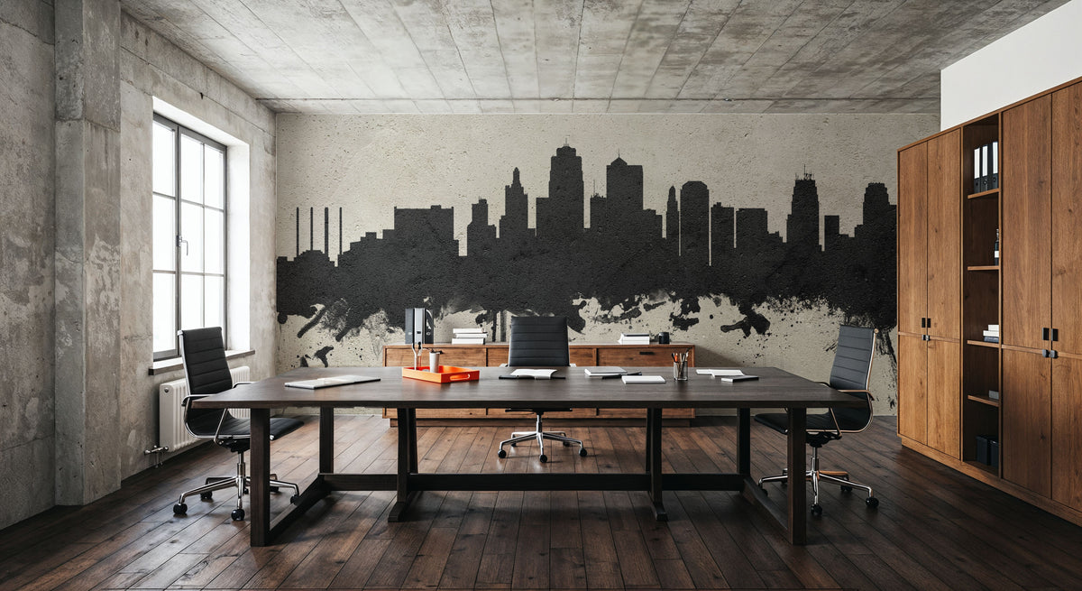 Kansas City Missouri Skyline Concrete Mural Wallpaper - room preview 06