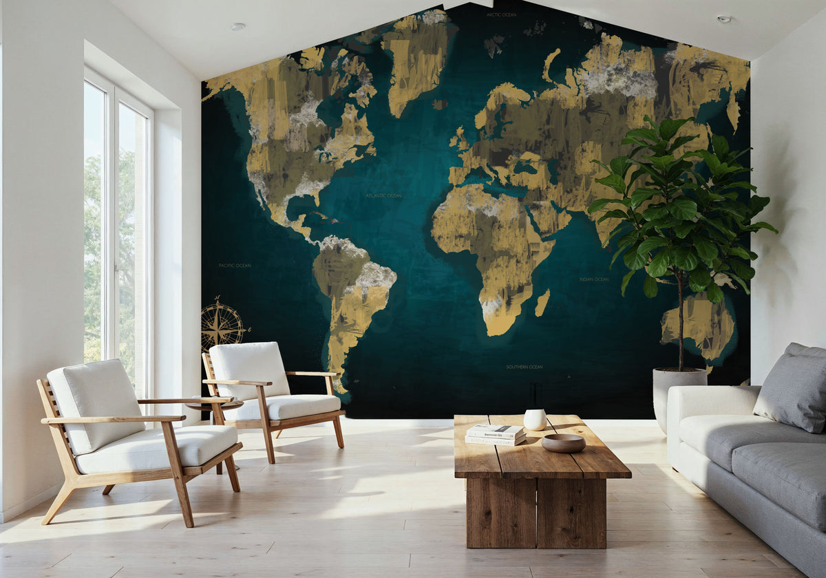 Sketch World Map Mural Wallpaper - room preview 06