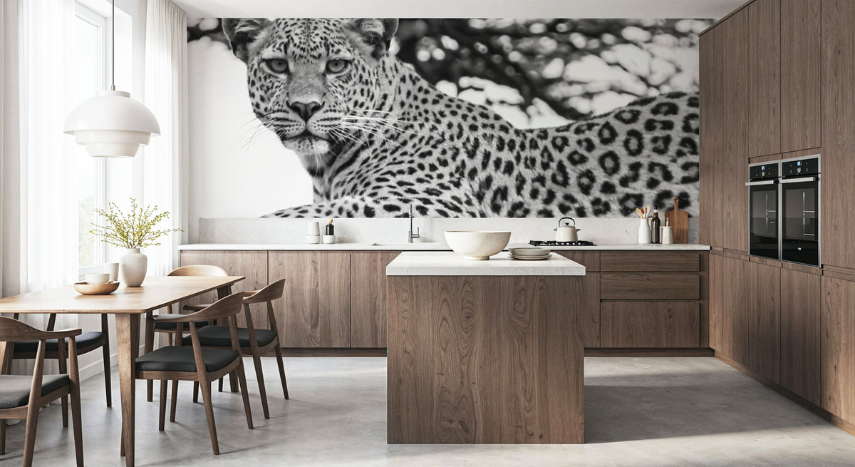 Lounging Leopard Neutral Mural Wallpaper - room preview 06