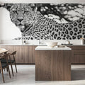 Lounging Leopard Neutral Mural Wallpaper - room preview 06