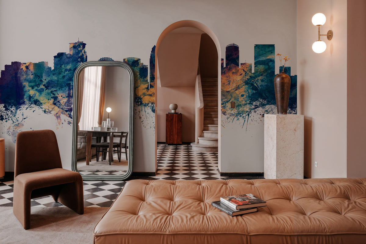 Orlando Florida Skyline Blue & Bronze Mural Wallpaper - room preview 06