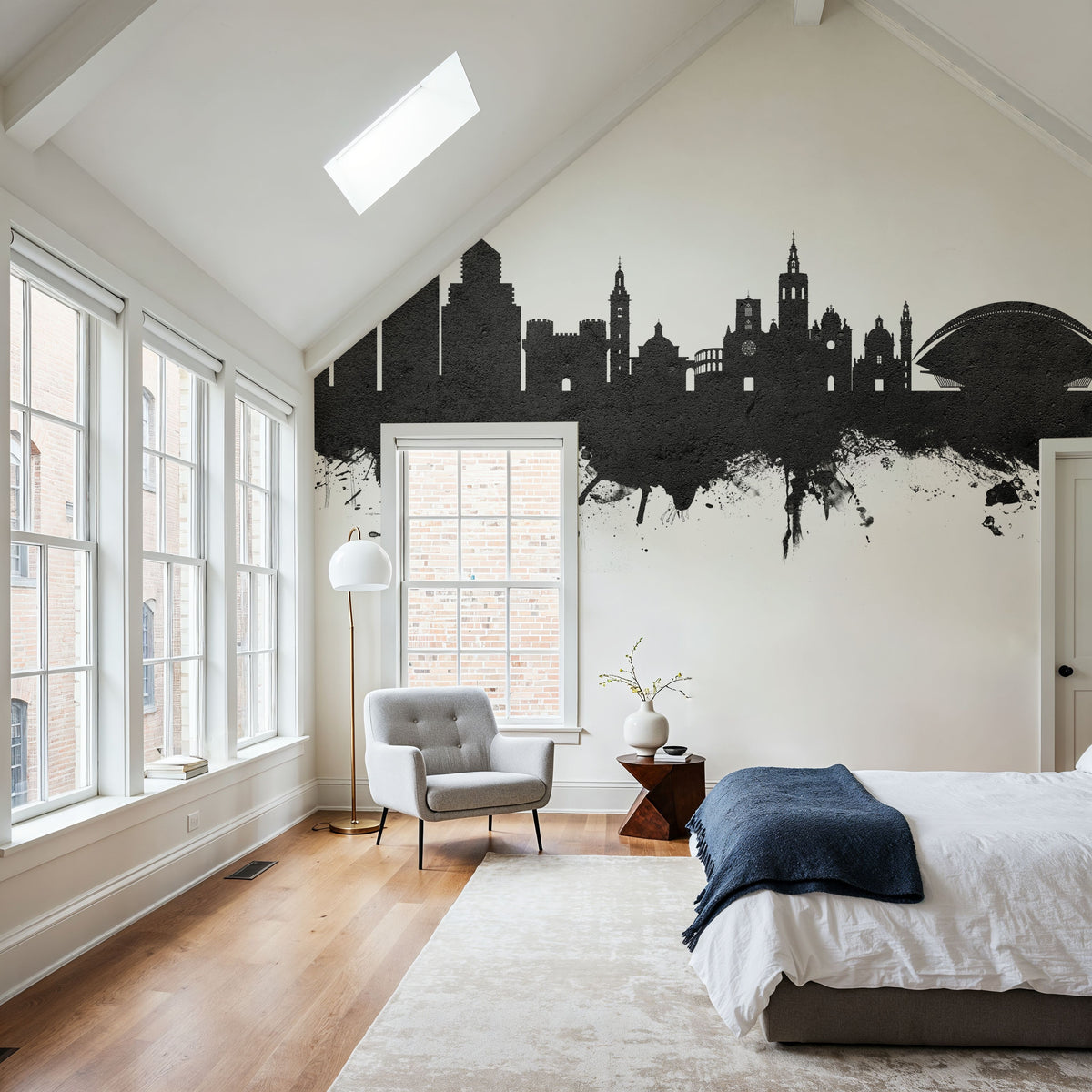 Valencia Spain Skyline Black & White Mural Wallpaper - room preview 06