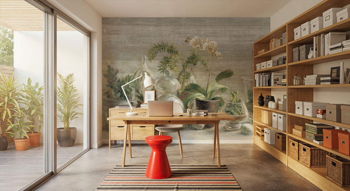 Greenhouse Orchids on Wood Mural Wallpaper - room preview 06
