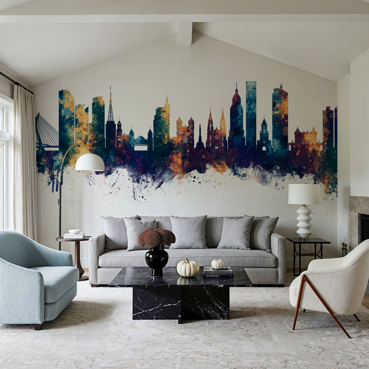 São Paulo Brazil Skyline Blue & Bronze Mural Wallpaper - room preview 06