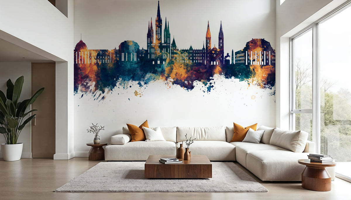 Weisbaden Germany Skyline Blue & Bronze Mural Wallpaper - room preview 06