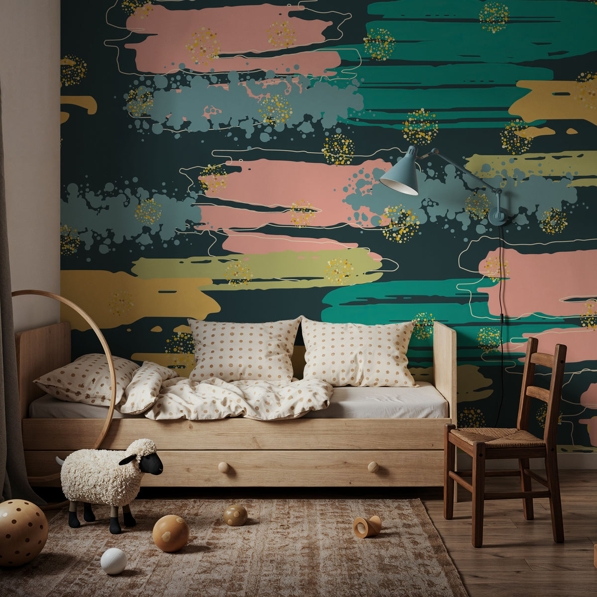 Shape and Splash Dark Mural Wallpaper - room preview 06