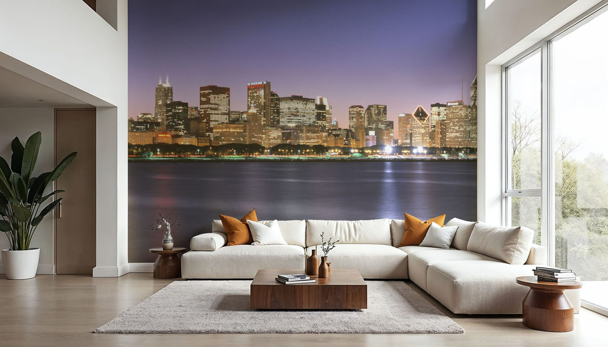 Twilight Skyline Silhouette Mural Wallpaper - room preview 06