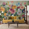 Flowers on Mossy Green Mural Wallpaper - room preview 06