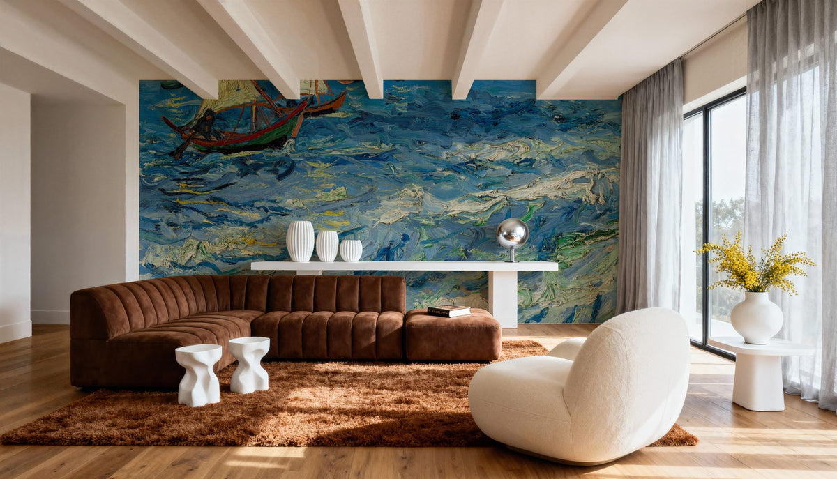 Seascape At Saintes-Maries Mural Wallpaper - Blue Tone - room preview 06