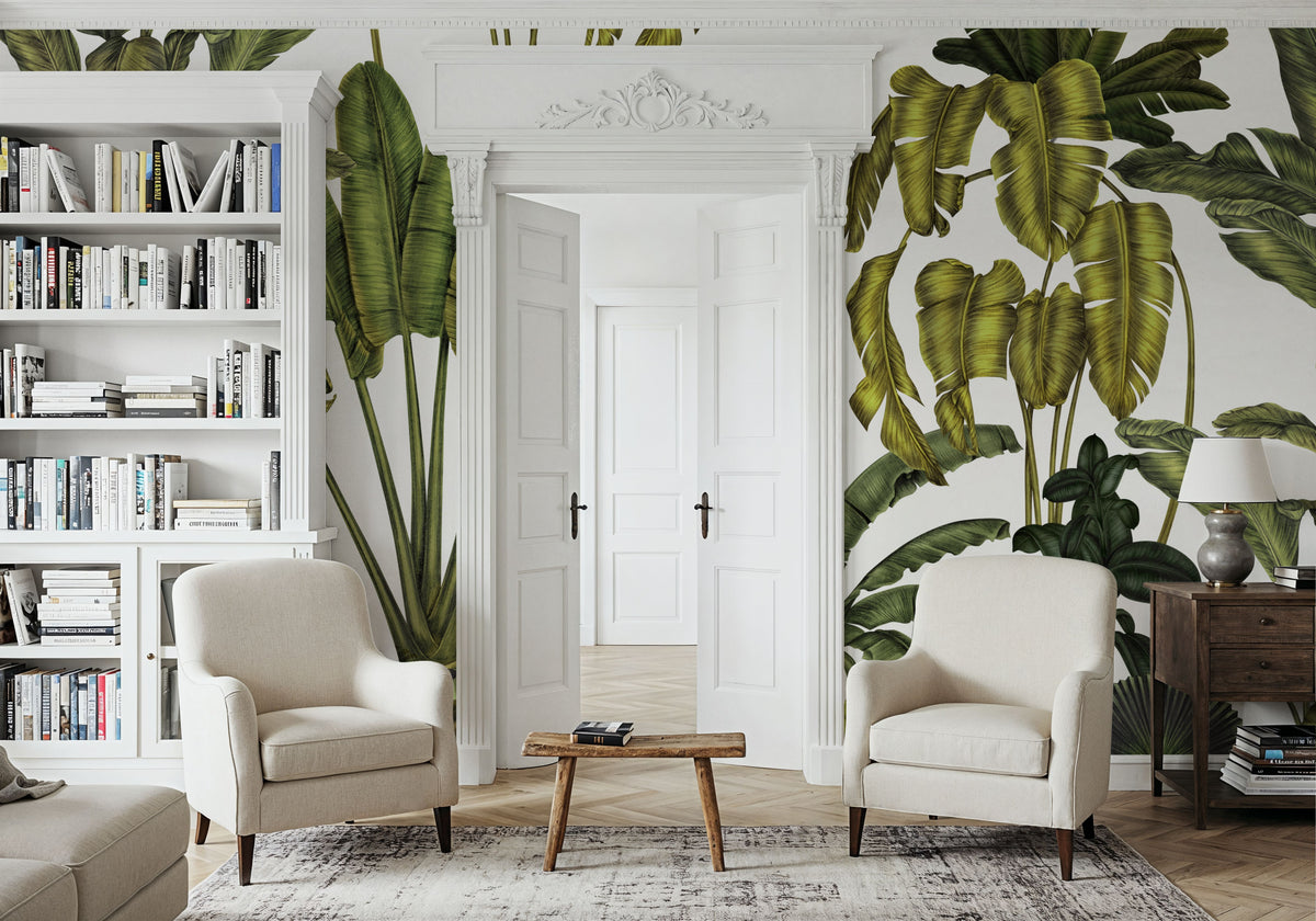 Banana Grove, White Mural Wallpaper - room preview 06