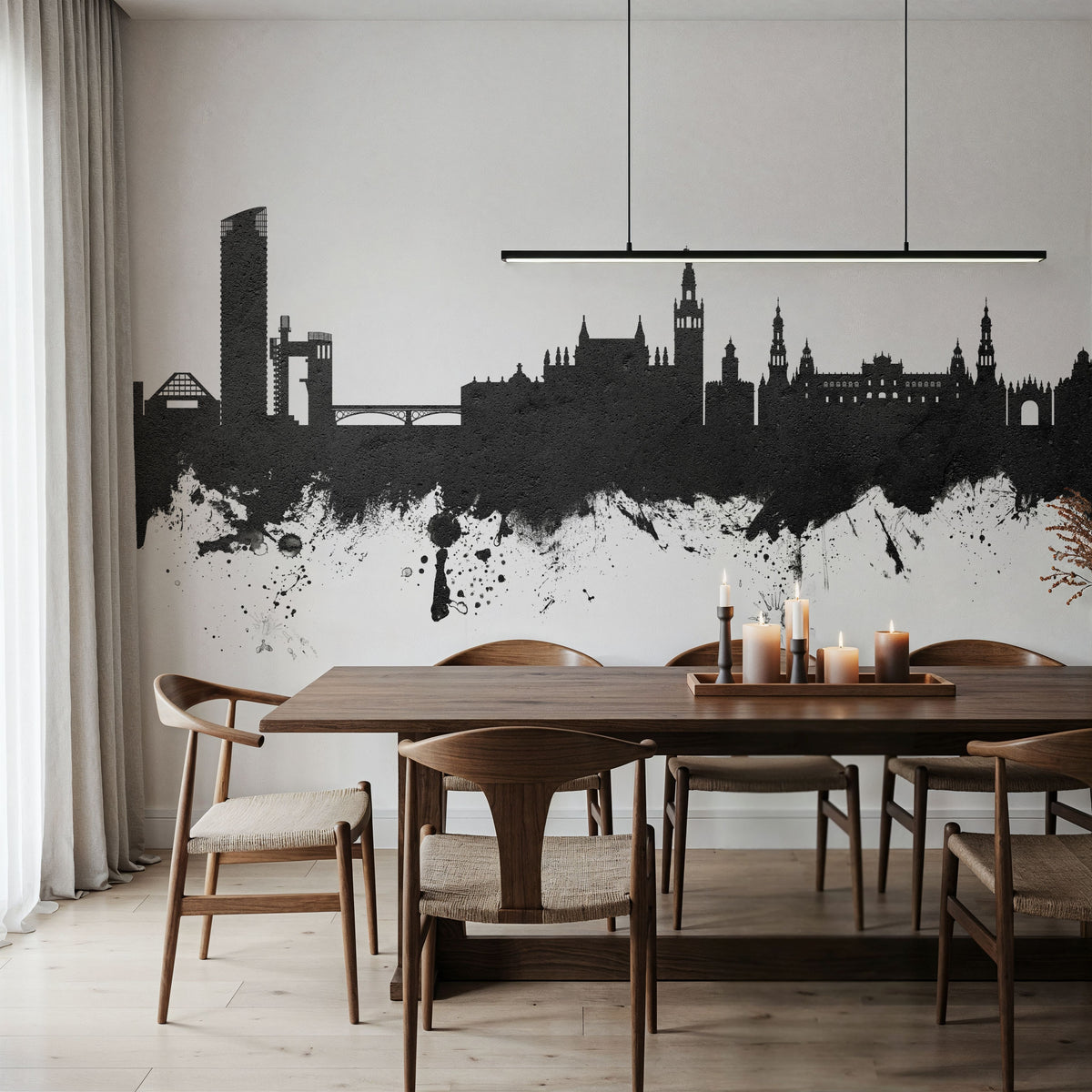 Sevilla Skyline Black & White Mural Wallpaper - room preview 06