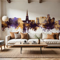 Solihull England Skyline Purple & Gold Mural Wallpaper - room preview 06