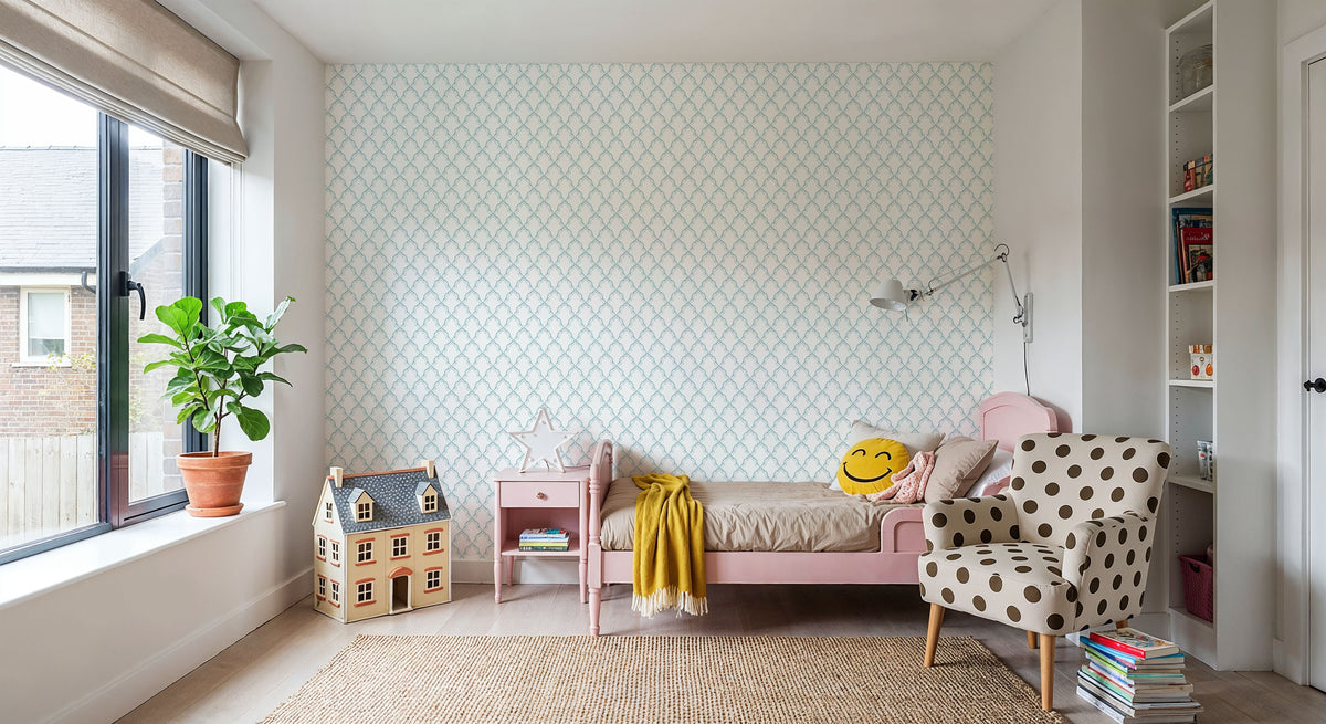 Medallion Trellis, Seafoam Mural Wallpaper - room preview 06