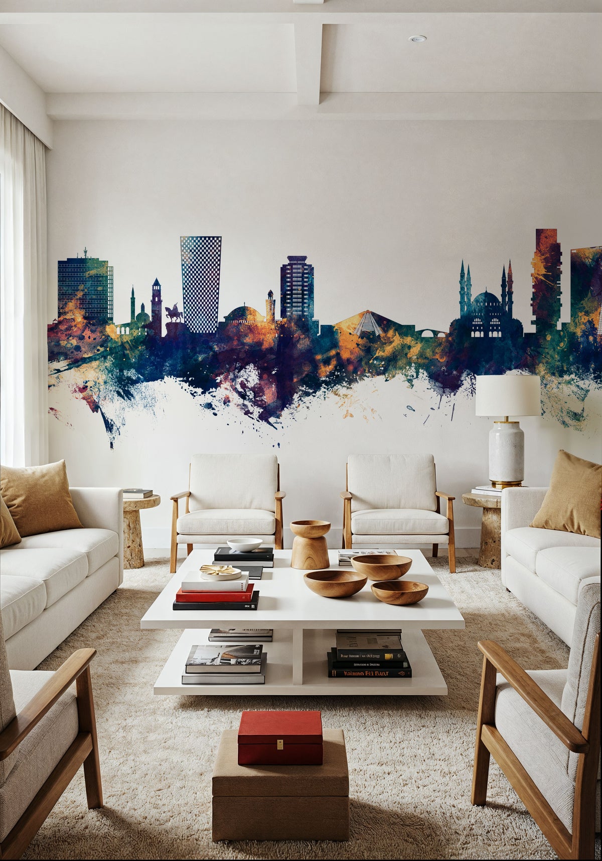 Tirana Skyline Blue & Bronze Mural Wallpaper - room preview 06