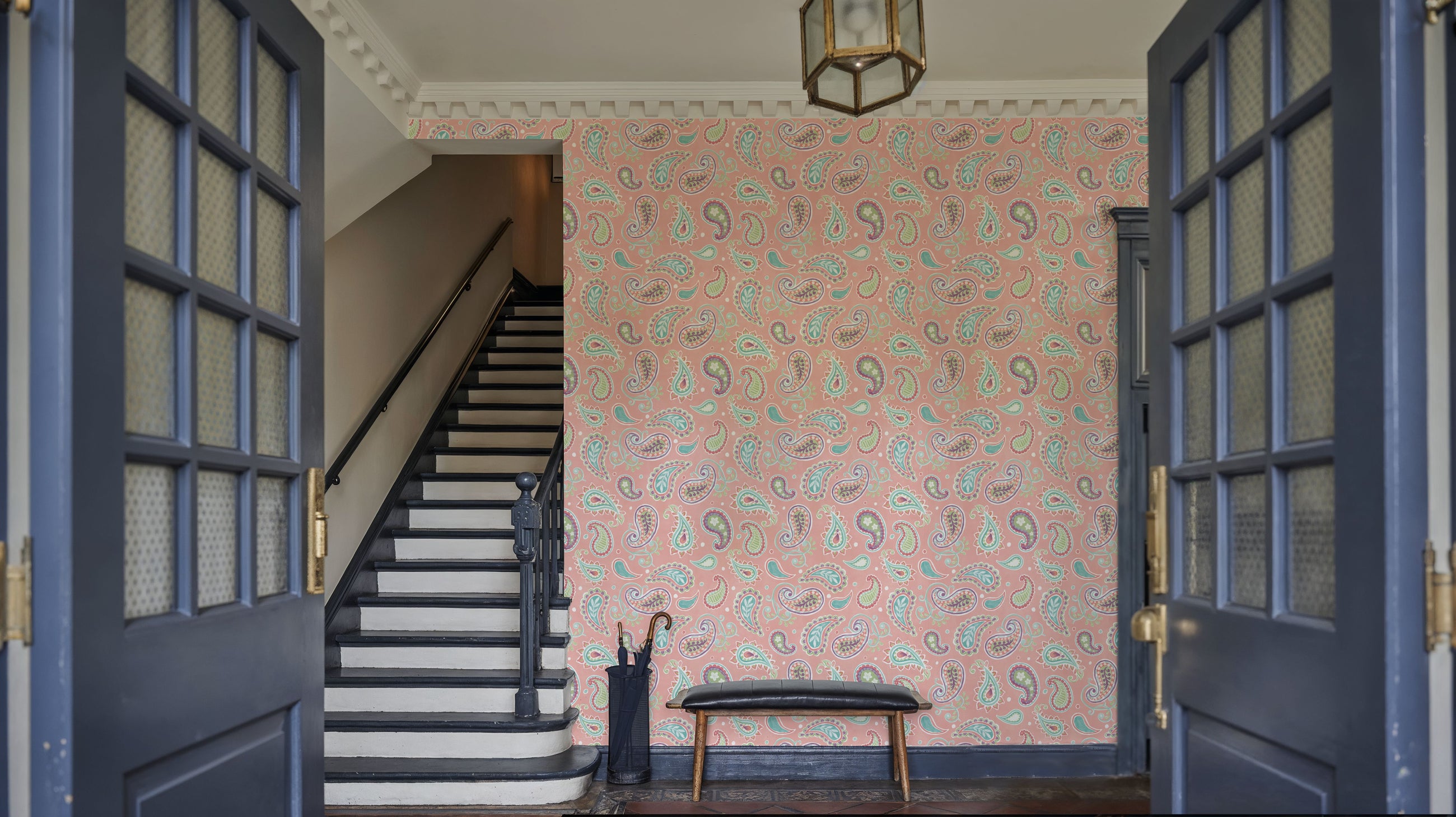 Cacti Paisley Coral Mural Wallpaper