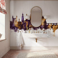 Maastricht the Netherlands Skyline Purple & Gold Mural Wallpaper - room preview 06