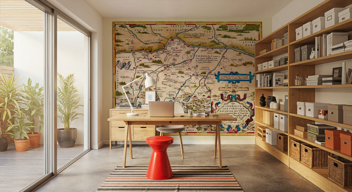 Old Map of Bavaria, Germany, 1570 Mural Wallpaper - room preview 06