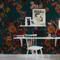 Floral Gaze, Dark Teal Mural Wallpaper - room preview 06