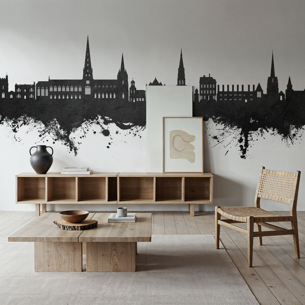 Lichfield England Skyline Black & White Mural Wallpaper - room preview 06