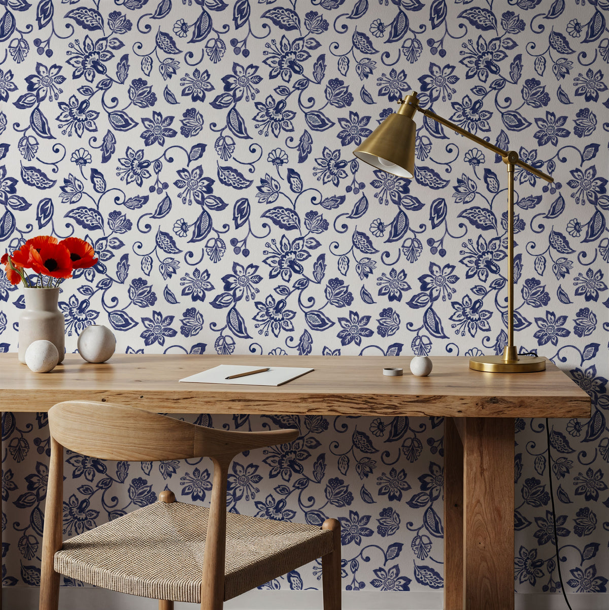 Sino Flowers White Mural Wallpaper - room preview 06