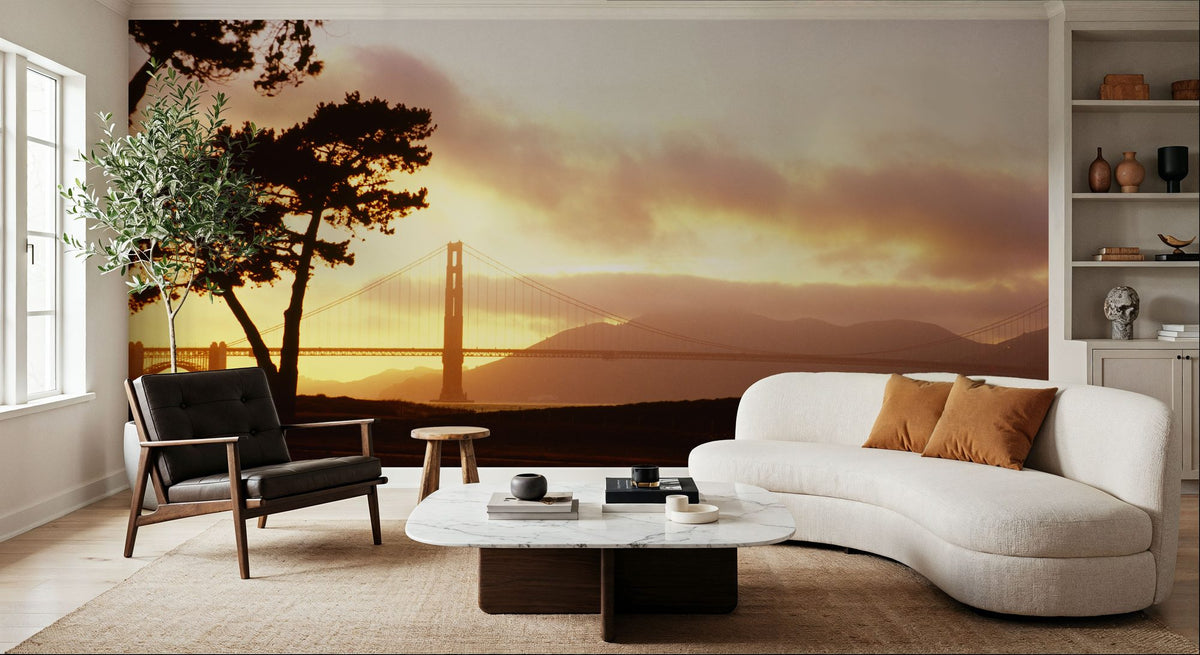 Golden Sunset Bridge Mural Wallpaper - room preview 06