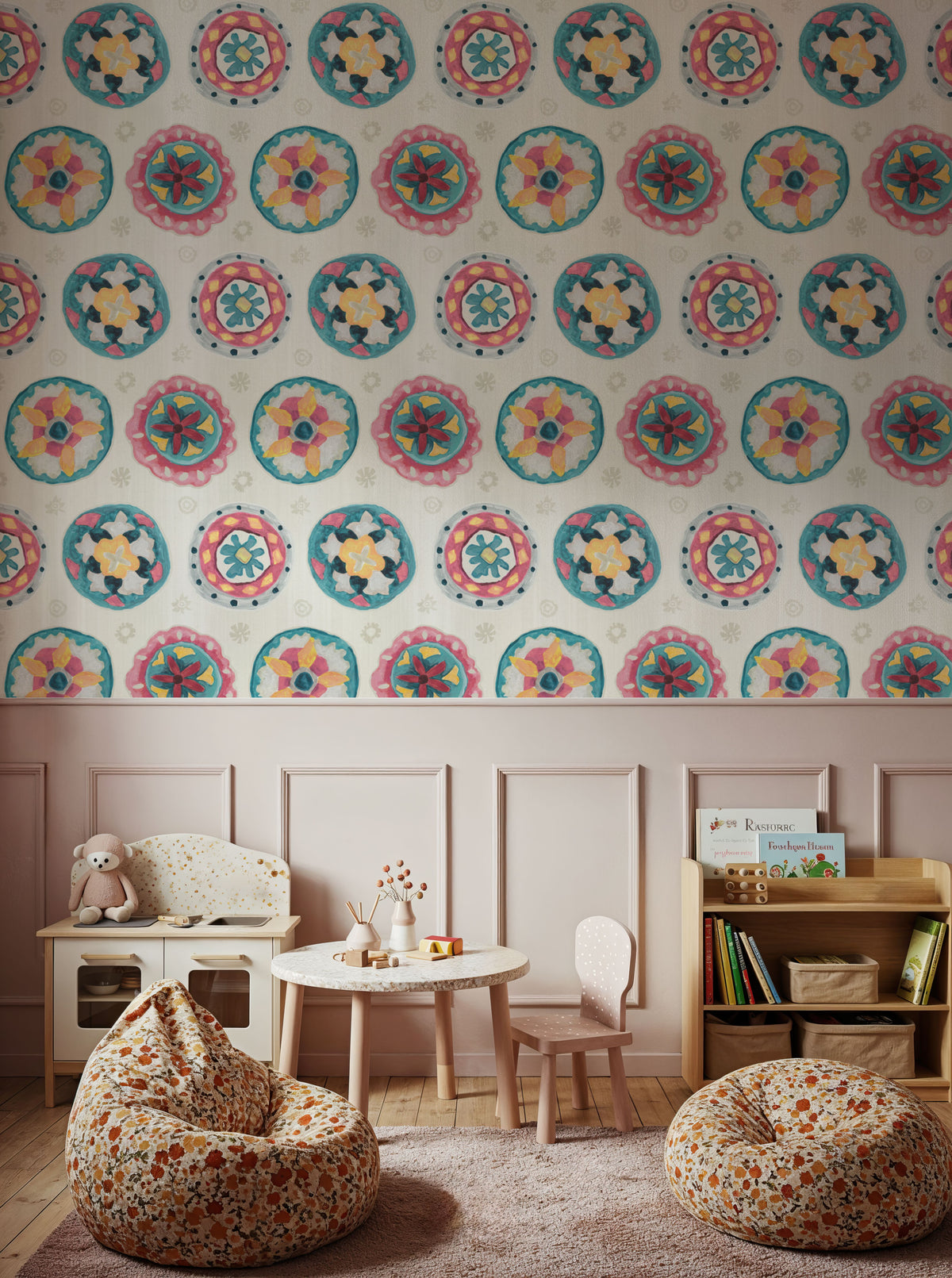 Boho Circles White Mural Wallpaper - room preview 06