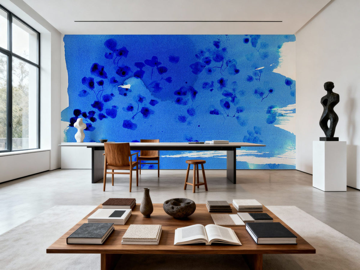 Singing Cloud, Indigo Mural Wallpaper - room preview 06