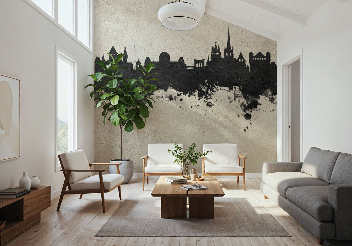 Lausanne Switzerland Skyline Concrete Mural Wallpaper - room preview 06