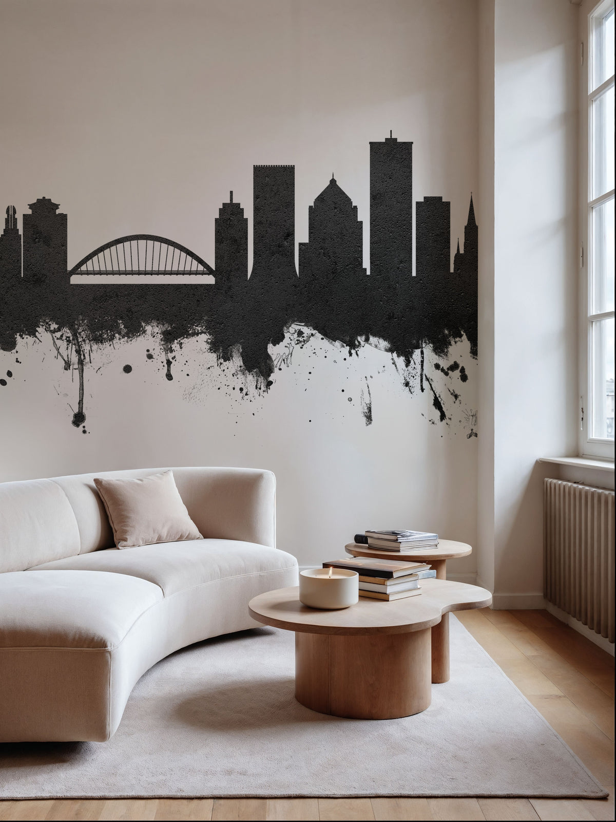 Rochester New York Skyline Black & White Mural Wallpaper - room preview 06