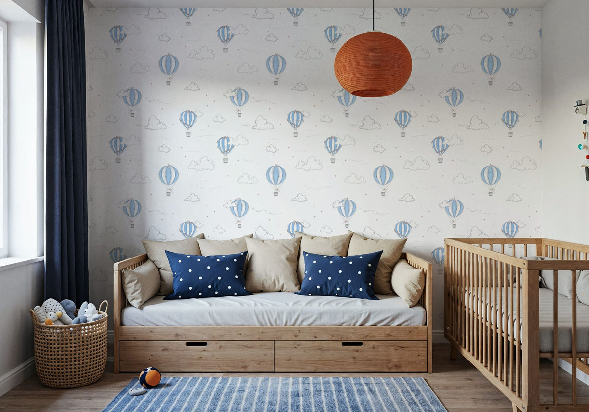 Petite Hot Air Balloons, Sky Blue Mural Wallpaper - room preview 06