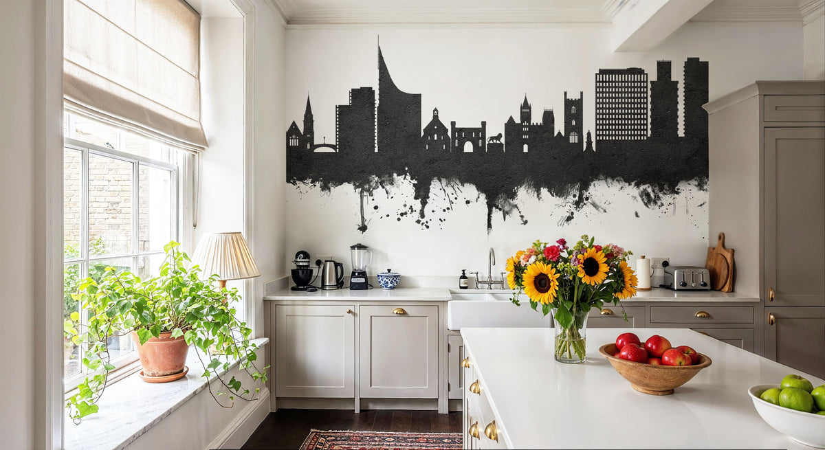 Reading England Skyline Black & White Mural Wallpaper - room preview 06