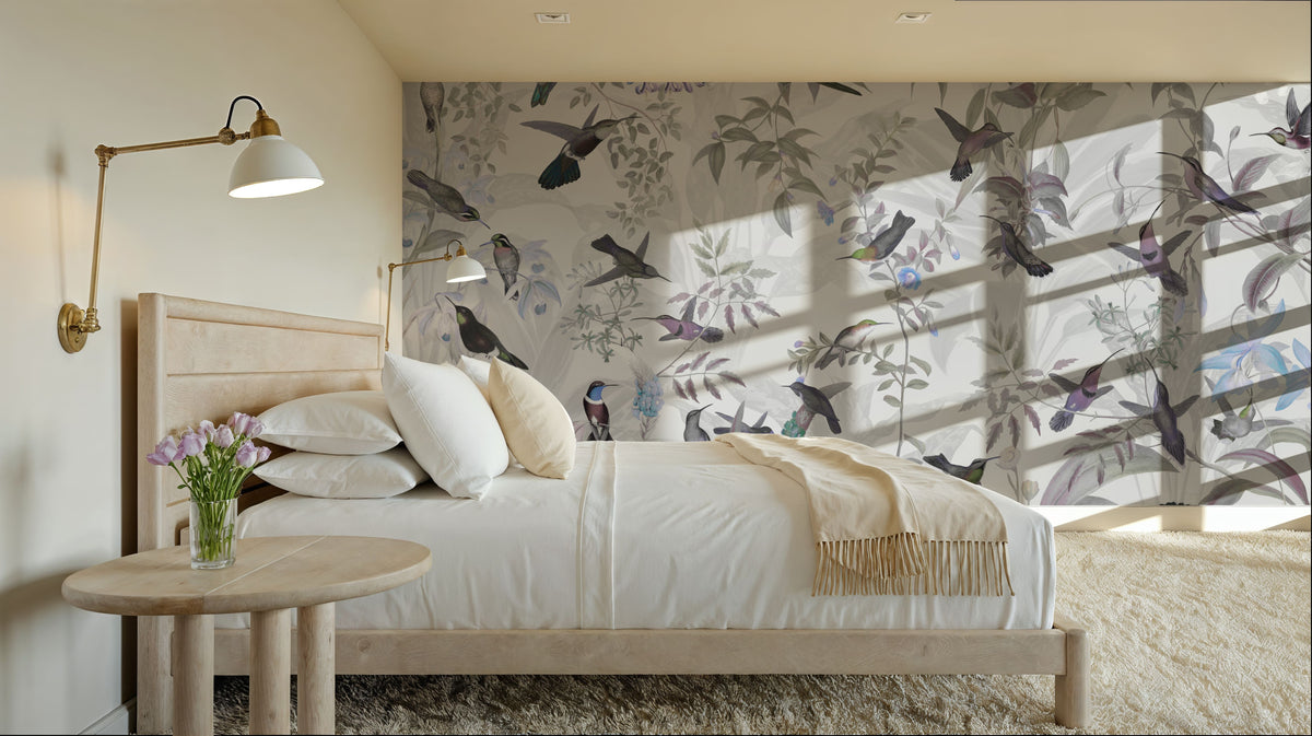 Birds Everywhere Green Mural Wallpaper - room preview 06