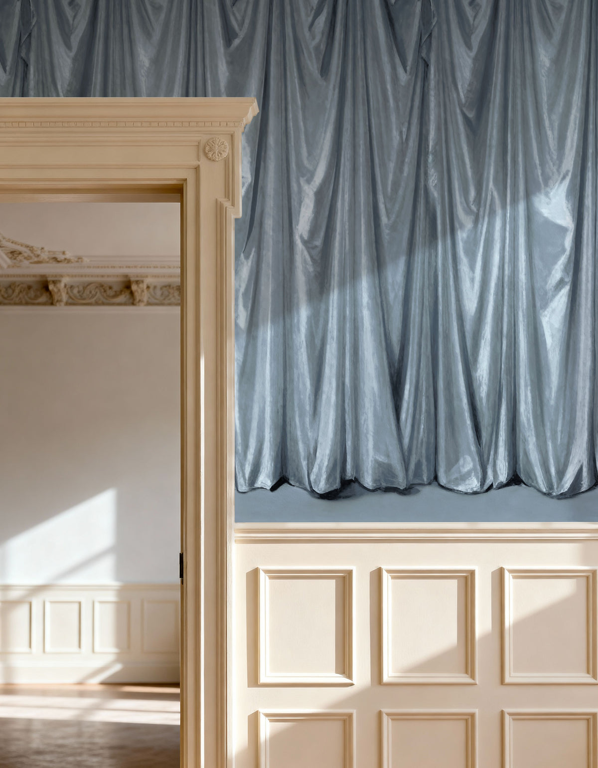 Medici Drapes, Stone Blue Mural Wallpaper - room preview 06