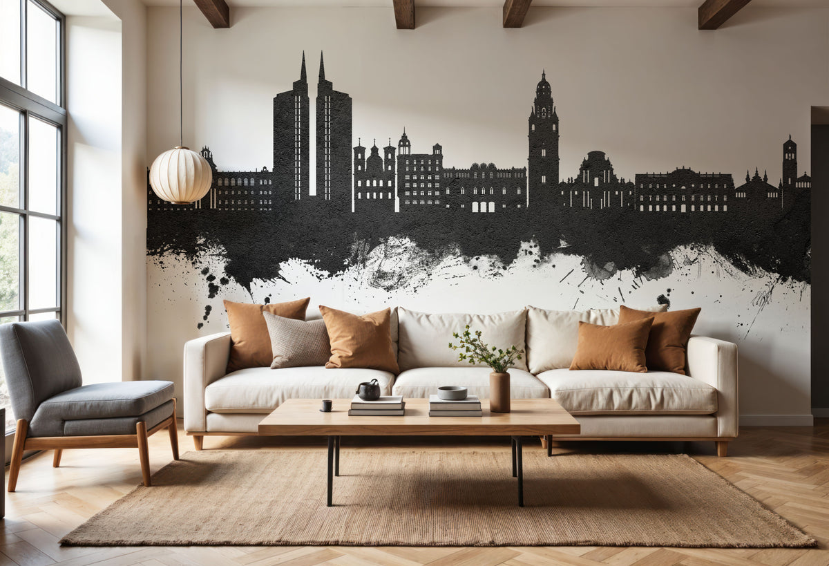 Murcia Spain Skyline Black & White Mural Wallpaper - room preview 06