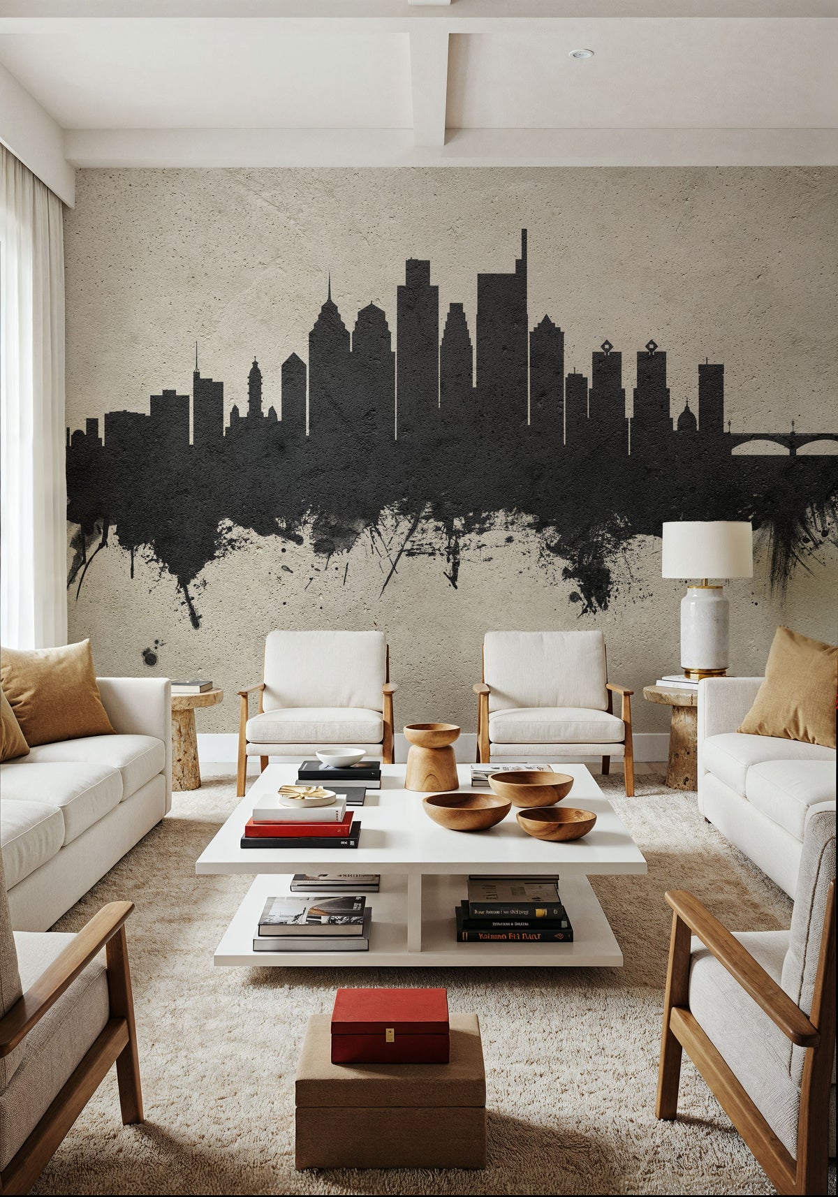 Philadelphia Skyline Concrete Mural Wallpaper - room preview 06