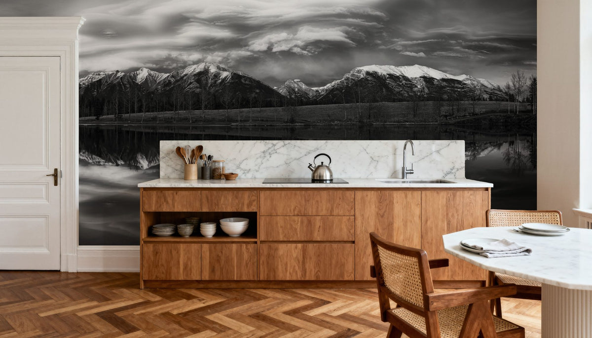 Chinook Clouds BW Mural Wallpaper - room preview 06